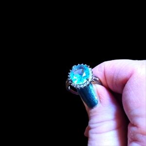Turquoise Blue Crystal Ring Size 7.5